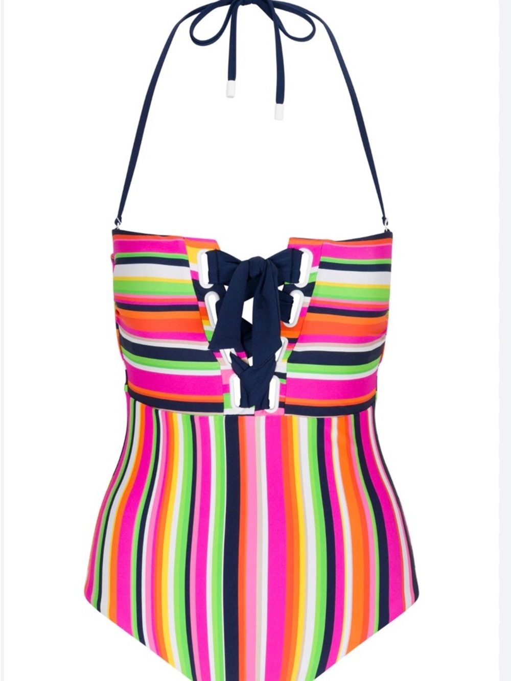 Trina Turk Striped Multicolor One-Piece Swimsuit with Halter Tie or Bandeau - Picture 3 of 5